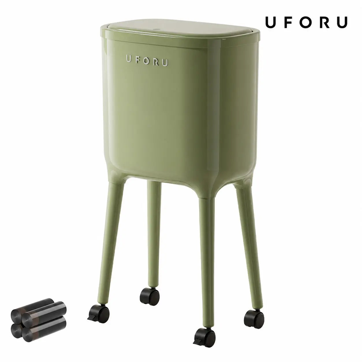 16L Rolling Trash Can with Odor Sealing Lid, Lockable Wheels & Slim Space Saving Design