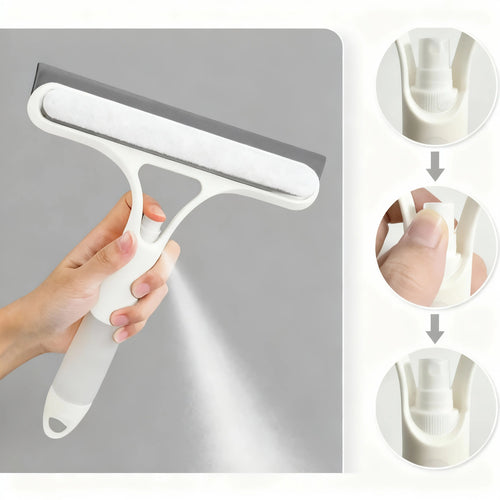 3 In 1 Window Cleaning Tool with Spray Bottle, Squeegee & Microfiber Scrubber