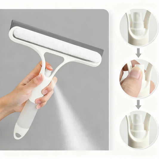 3 In 1 Window Cleaning Tool with Spray Bottle, Squeegee & Microfiber Scrubber