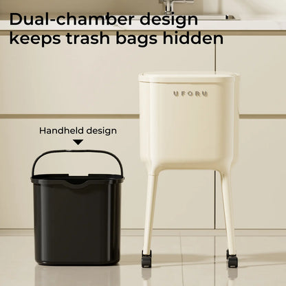 16L Rolling Trash Can with Odor Sealing Lid, Lockable Wheels & Slim Space Saving Design