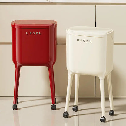 16L Rolling Trash Can with Odor Sealing Lid, Lockable Wheels & Slim Space Saving Design