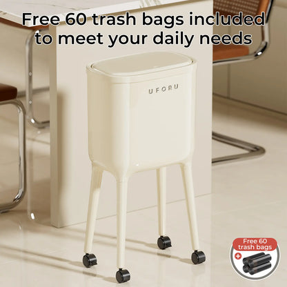 16L Rolling Trash Can with Odor Sealing Lid, Lockable Wheels & Slim Space Saving Design