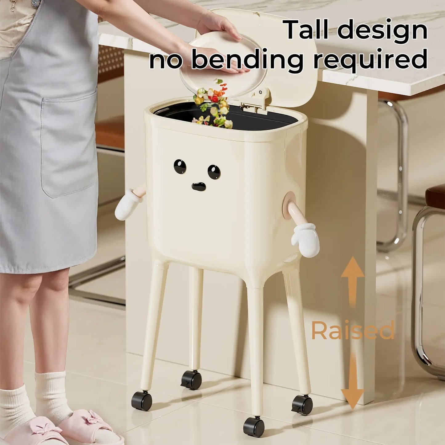 16L Rolling Trash Can with Odor Sealing Lid, Lockable Wheels & Slim Space Saving Design