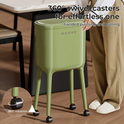 16L Rolling Trash Can with Odor Sealing Lid, Lockable Wheels & Slim Space Saving Design