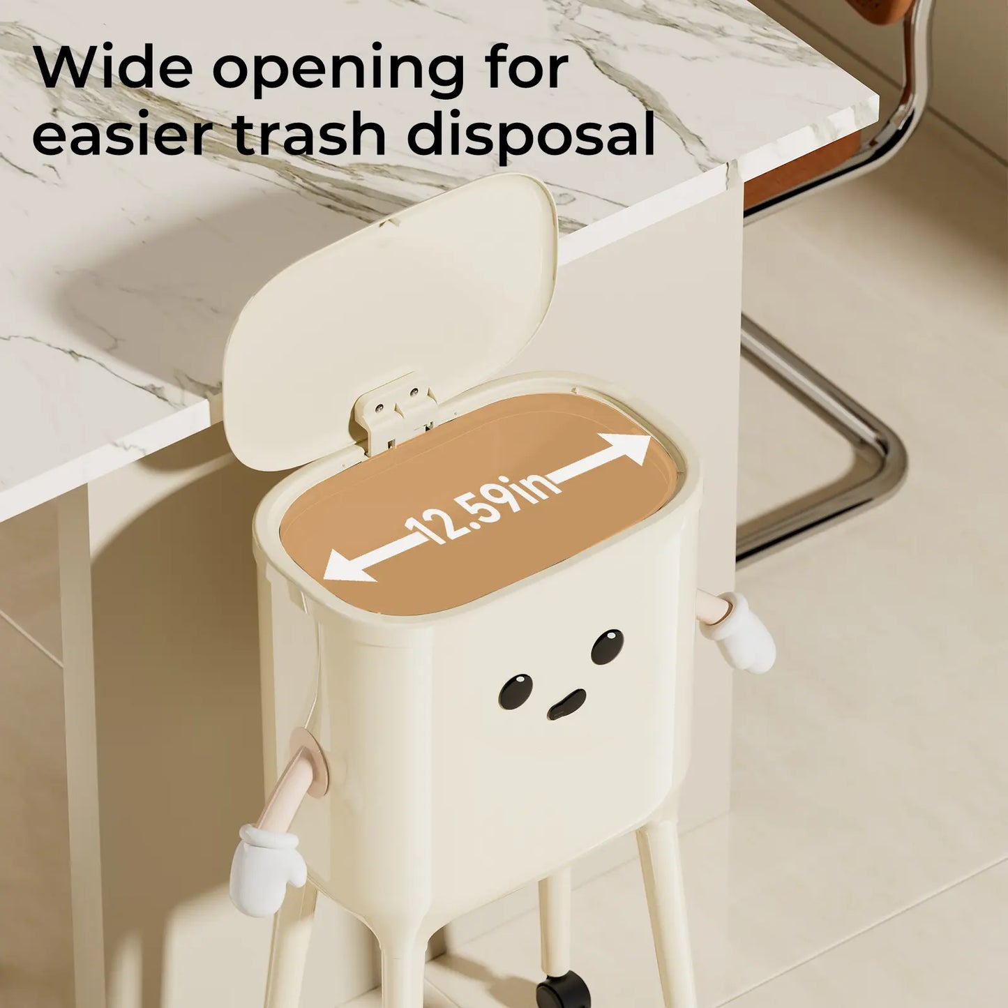 16L Rolling Trash Can with Odor Sealing Lid, Lockable Wheels & Slim Space Saving Design