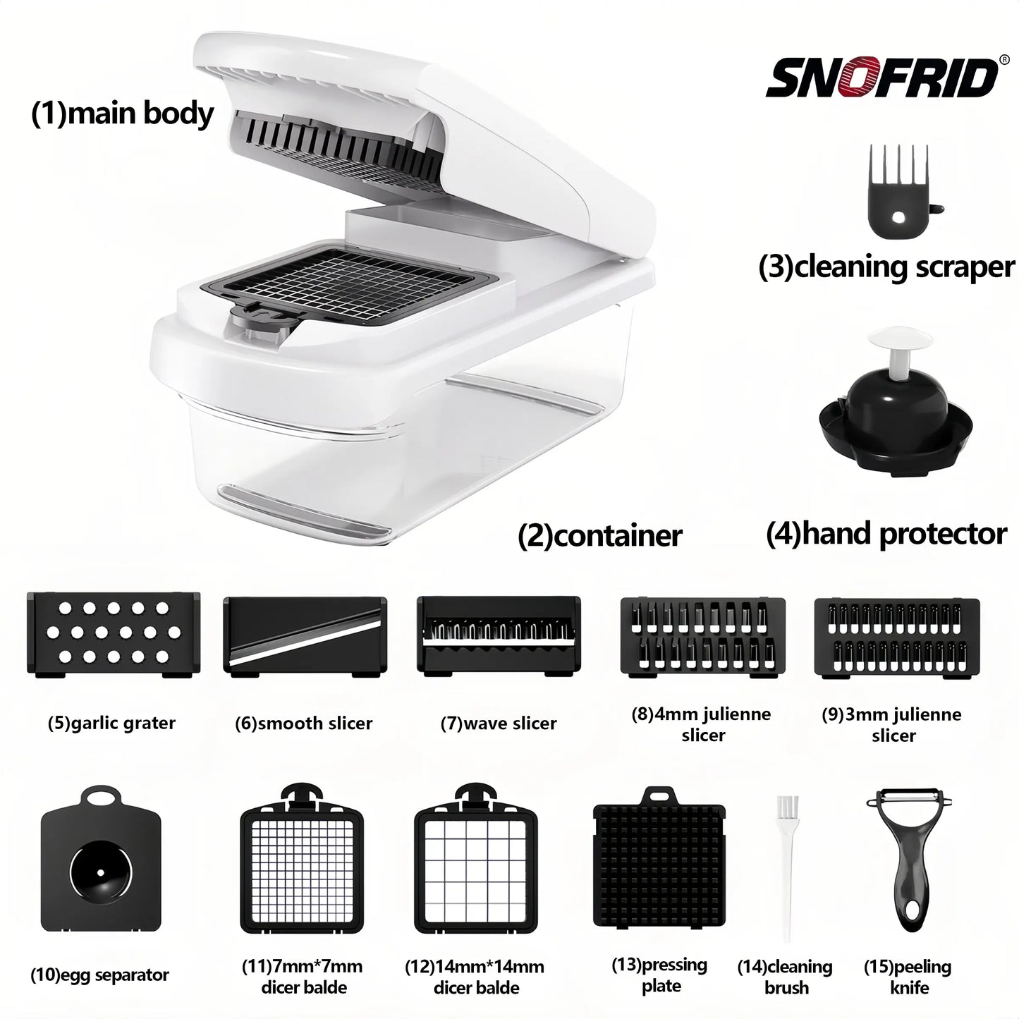 15 In 1 Multi Function Vegetable Chopper with 8 Blades & Storage Container
