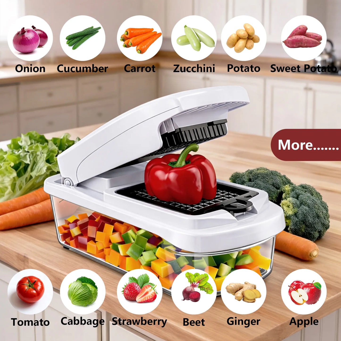 15 In 1 Multi Function Vegetable Chopper with 8 Blades & Storage Container