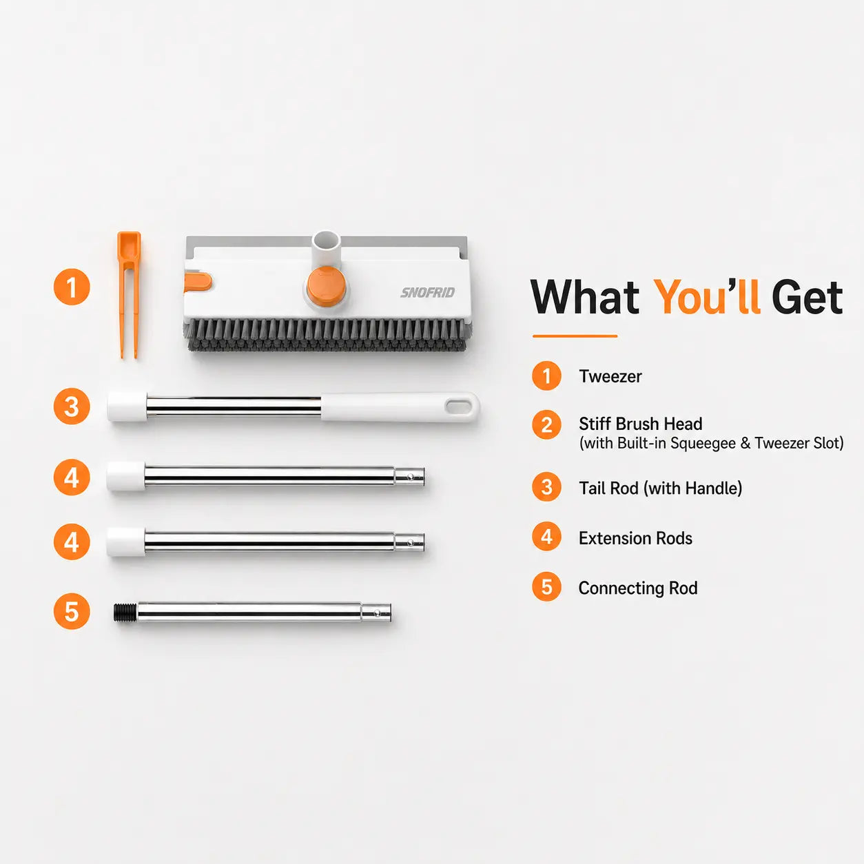 Heavy Duty Floor Cleaning Brush with Long Handle, Scrubber & Scraper