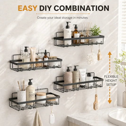 6 Pack No Drill Shower Caddy Set with Rust Resistant Bathroom Storage