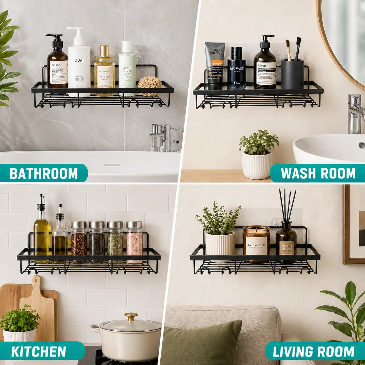 6 Pack No Drill Shower Caddy Set with Rust Resistant Bathroom Storage