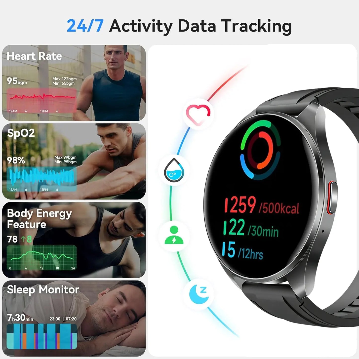 Smart Watch for Men Women with Bluetooth Calling 100+ Sports Modes Fitness Tracker