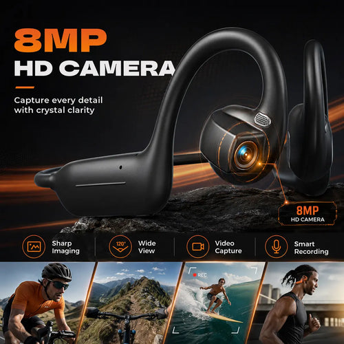 Bone Conduction Smart Headphones with 8MP Camera, Instant Translation & IP65 Waterproof