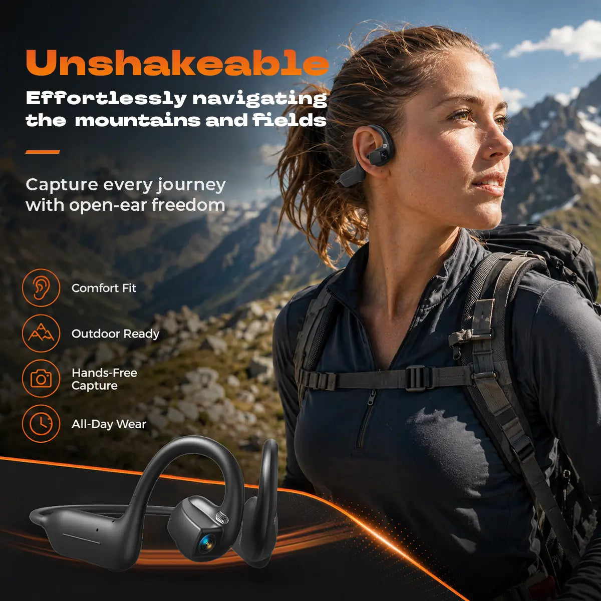 Bone Conduction Smart Headphones with 8MP Camera, Instant Translation & IP65 Waterproof