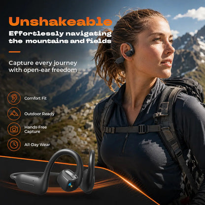 Bone Conduction Smart Headphones with 8MP Camera, Instant Translation & IP65 Waterproof